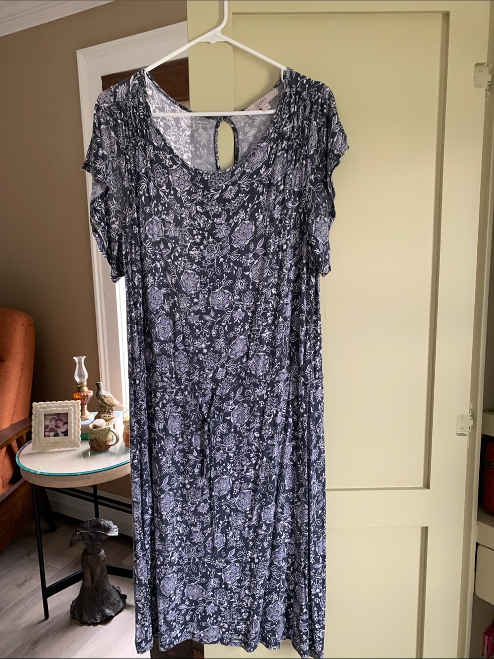 LOFT Dark Grey Floral Midi Dress